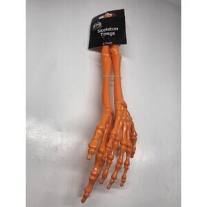 Orange Plastic Skeleton Hands Salad Tongs Gothic Halloween Kitchen Party
